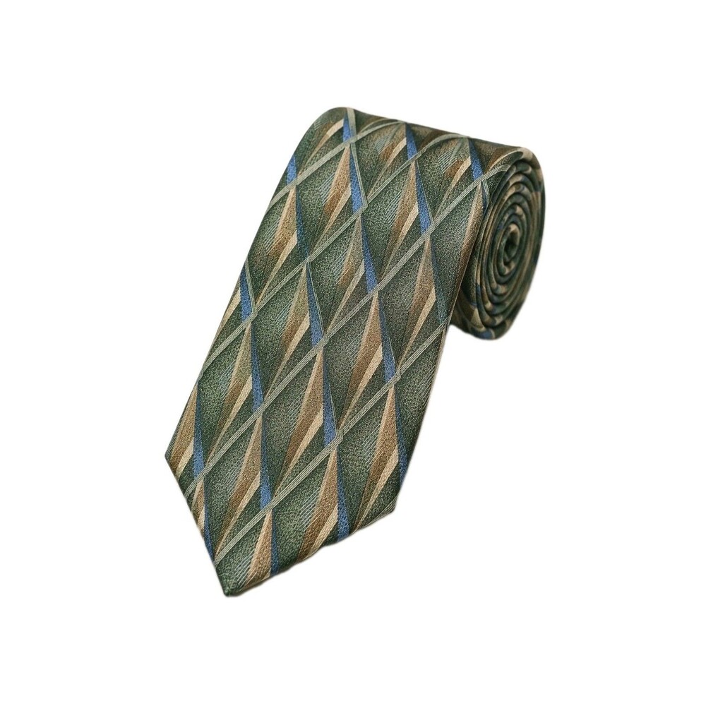 Stafford Silk Tie Green Blue Brown Geometric Abstract Pattern Classic 61'x3.75'